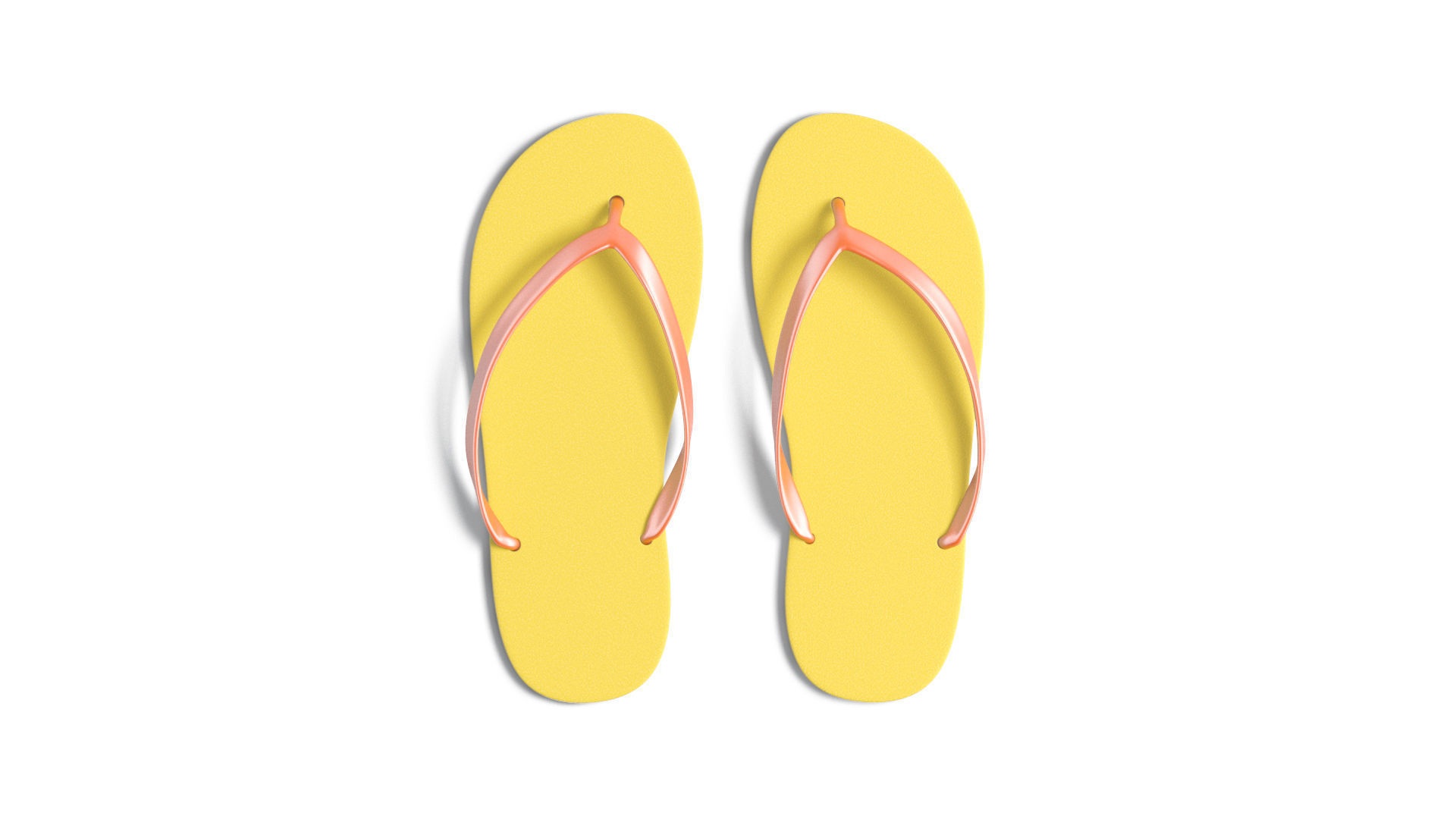 Yellow Beach Slippers - pair of flip-flop rubber sandals Low-poly 3D model_2