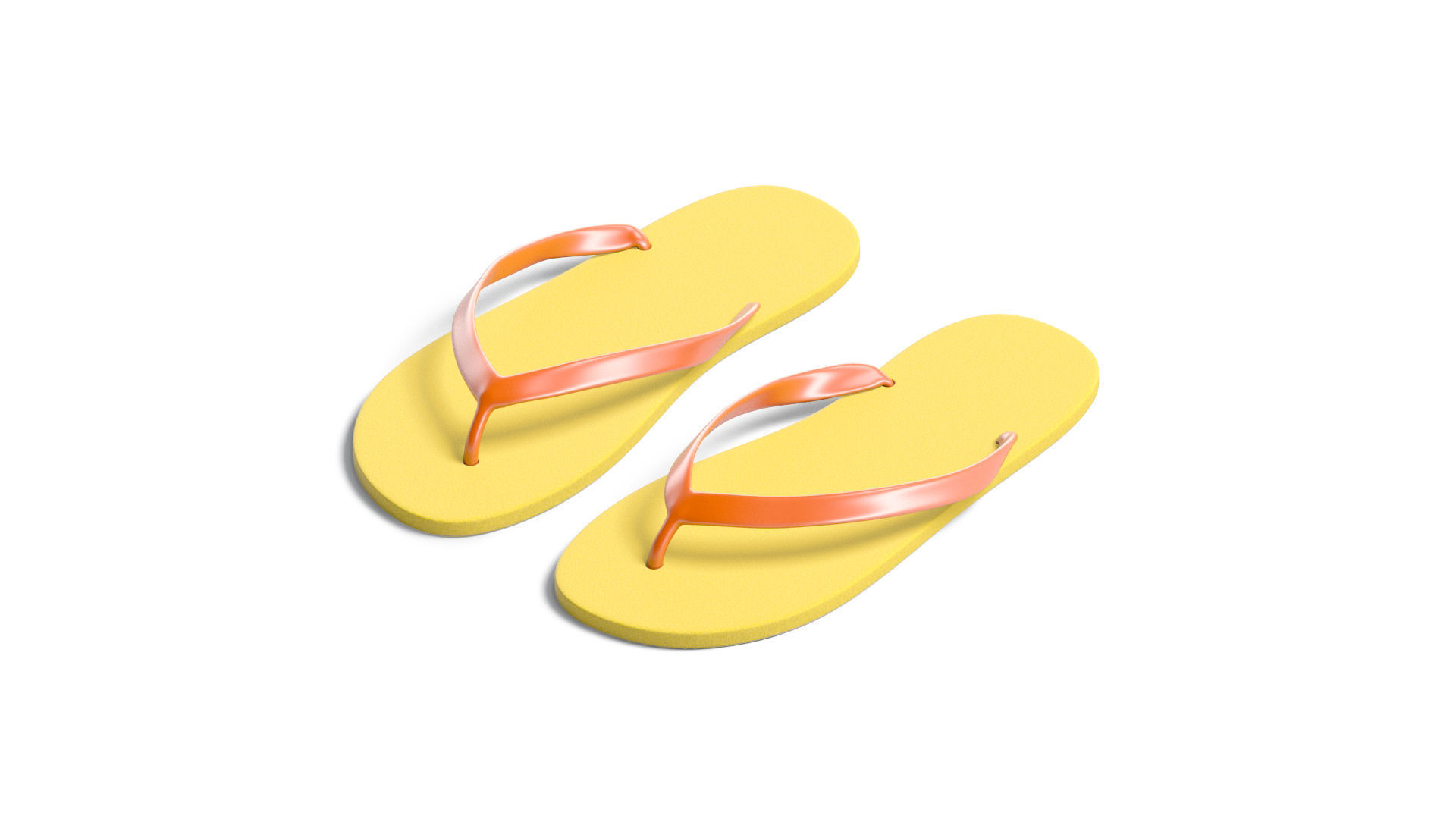 Yellow Beach Slippers - pair of flip-flop rubber sandals Low-poly 3D model_3