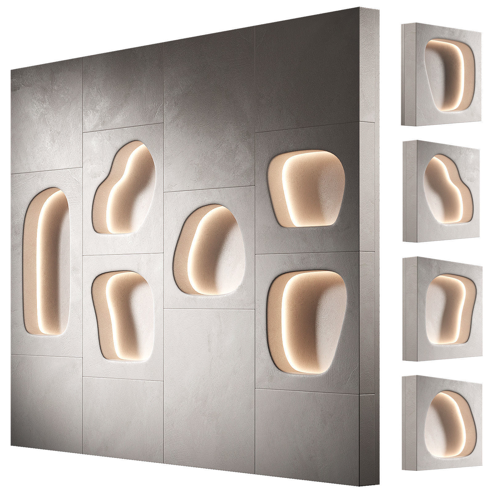 Modular niches in the wall with lighting Built-in shelves 3D model_7