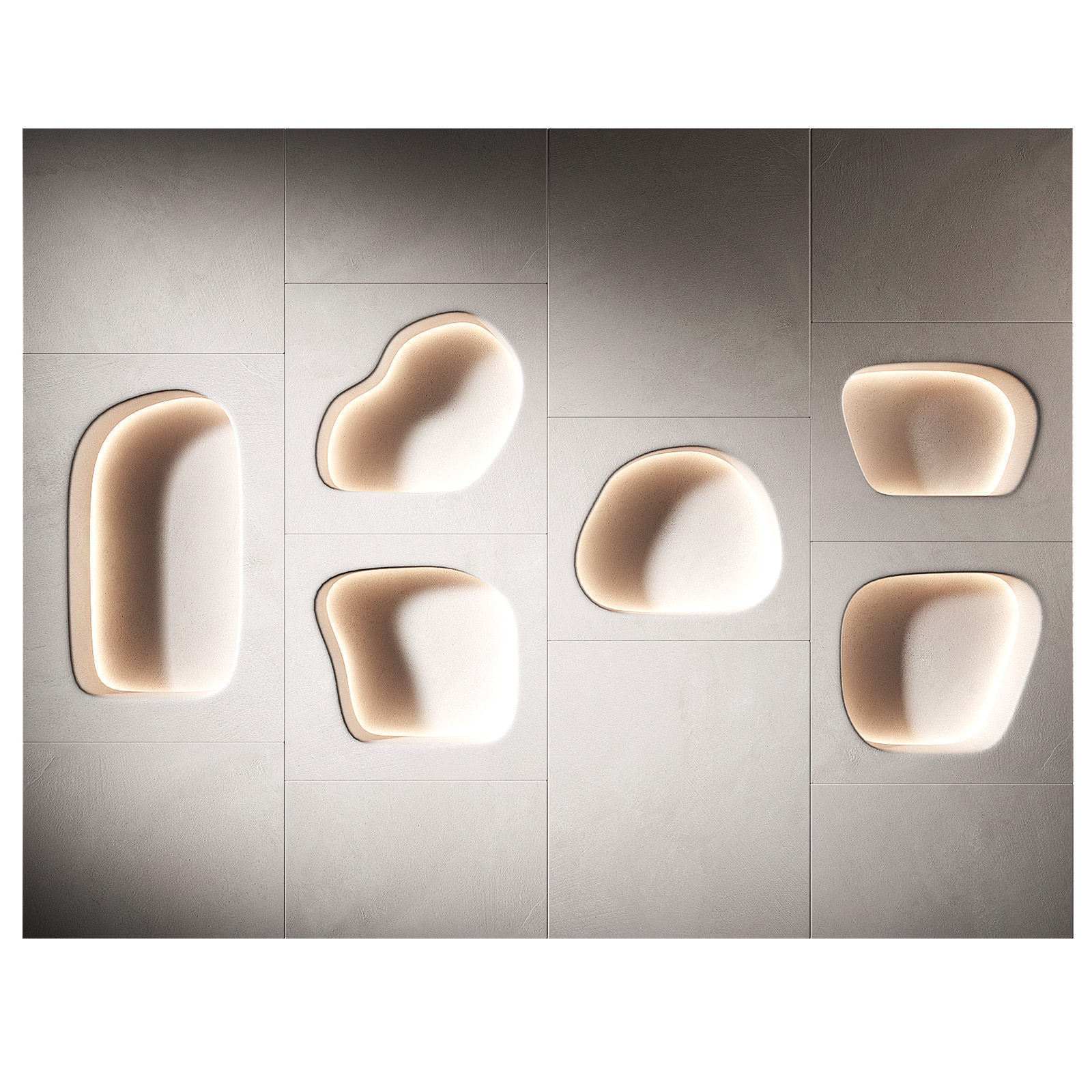 Modular niches in the wall with lighting Built-in shelves 3D model_1