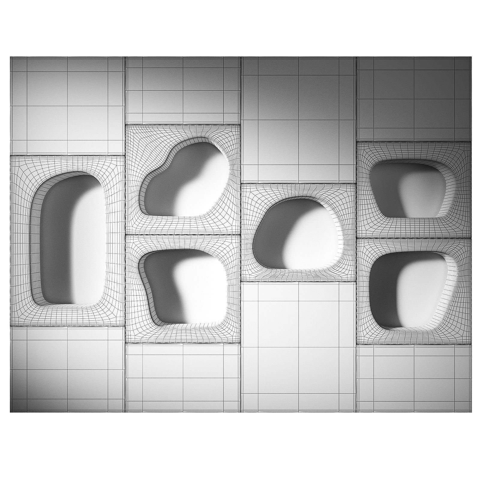 Modular niches in the wall with lighting Built-in shelves 3D model_8