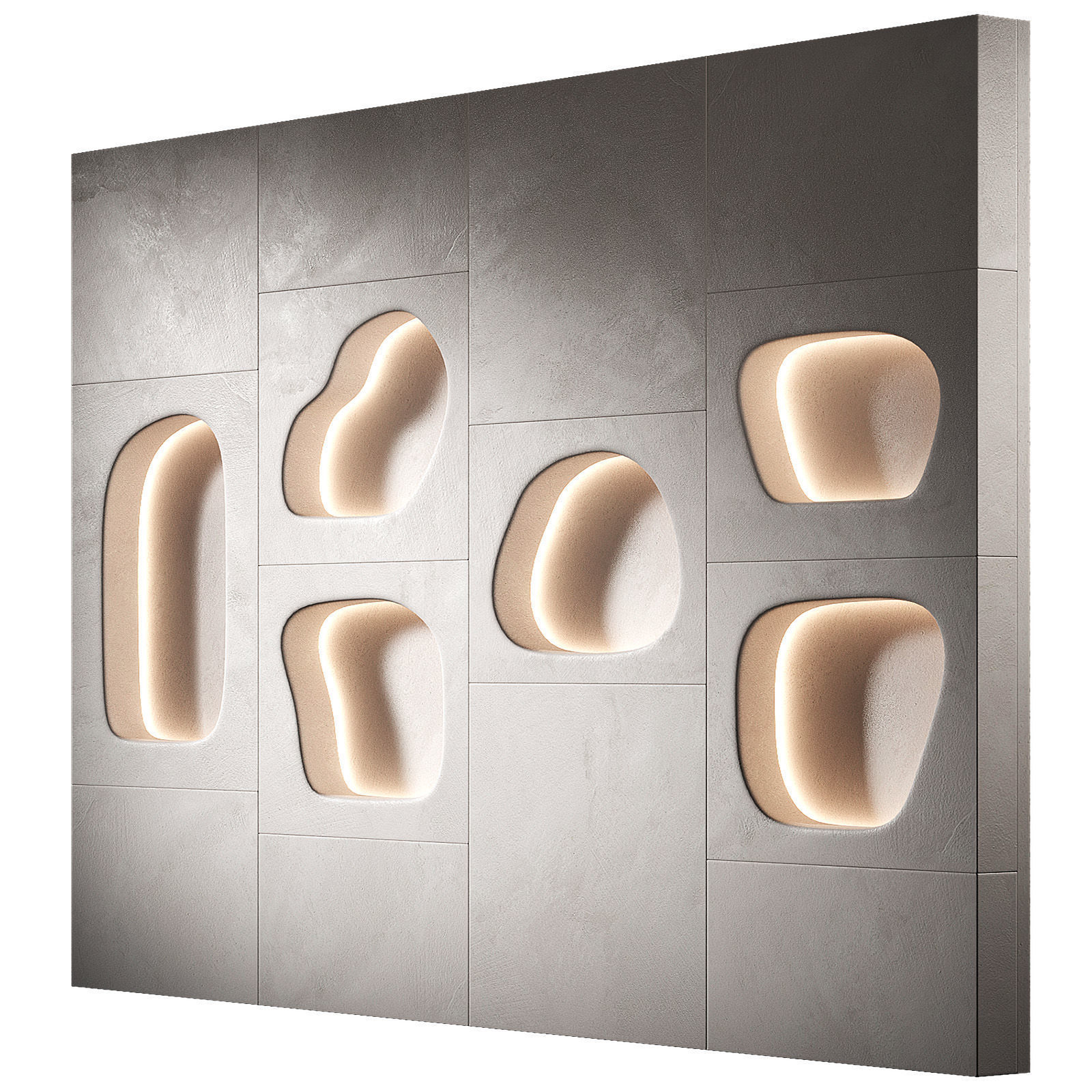 Modular niches in the wall with lighting Built-in shelves 3D model_2
