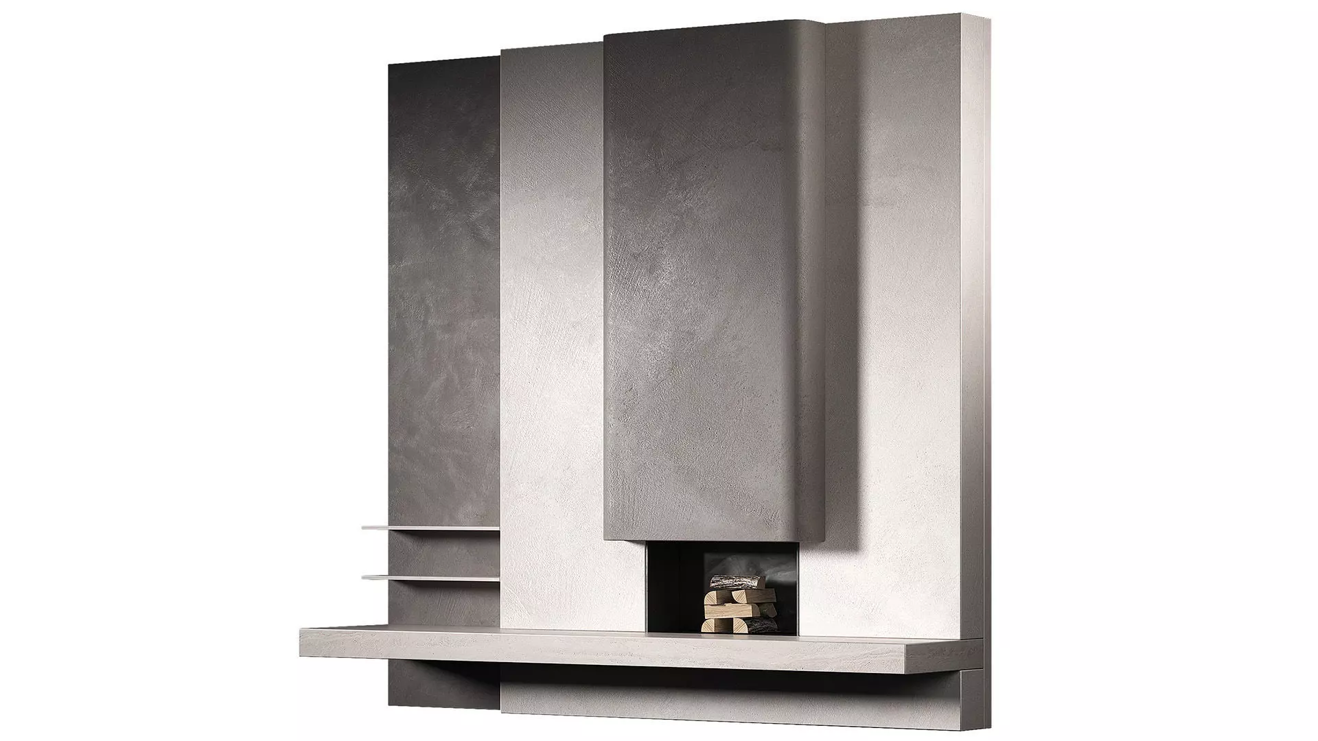 Fireplace Tall rounded chimney hearth area wooden logs 3D model_0