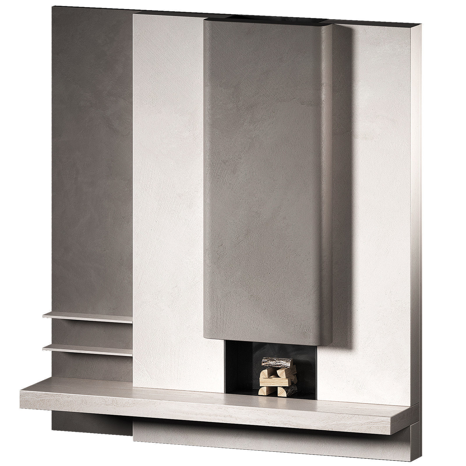 Fireplace Tall rounded chimney hearth area wooden logs 3D model_3