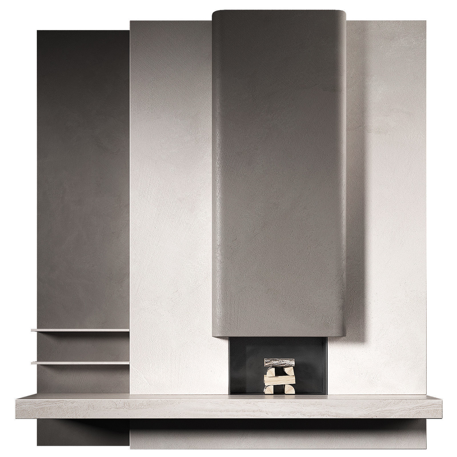 Fireplace Tall rounded chimney hearth area wooden logs 3D model_2