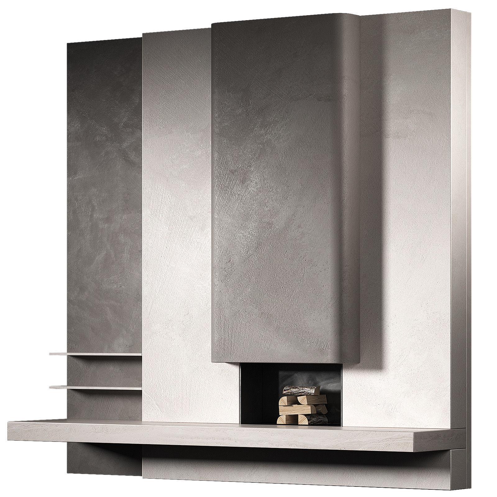 Fireplace Tall rounded chimney hearth area wooden logs 3D model_1