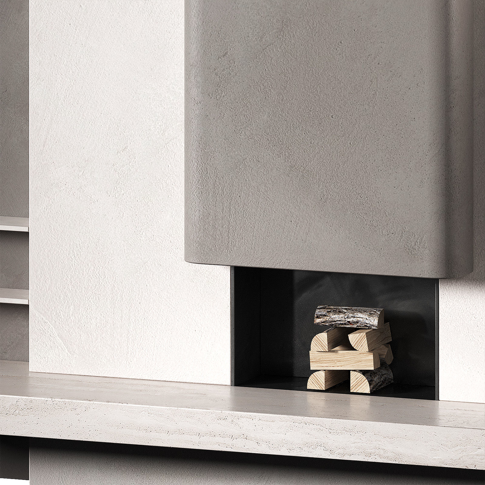 Fireplace Tall rounded chimney hearth area wooden logs 3D model_4