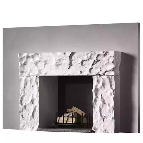 Fireplace 3 Rough stone white slabs Wooden logs 3D model
