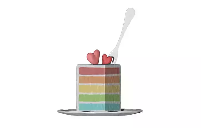 Rainbow Heart Cake Piece with Fork