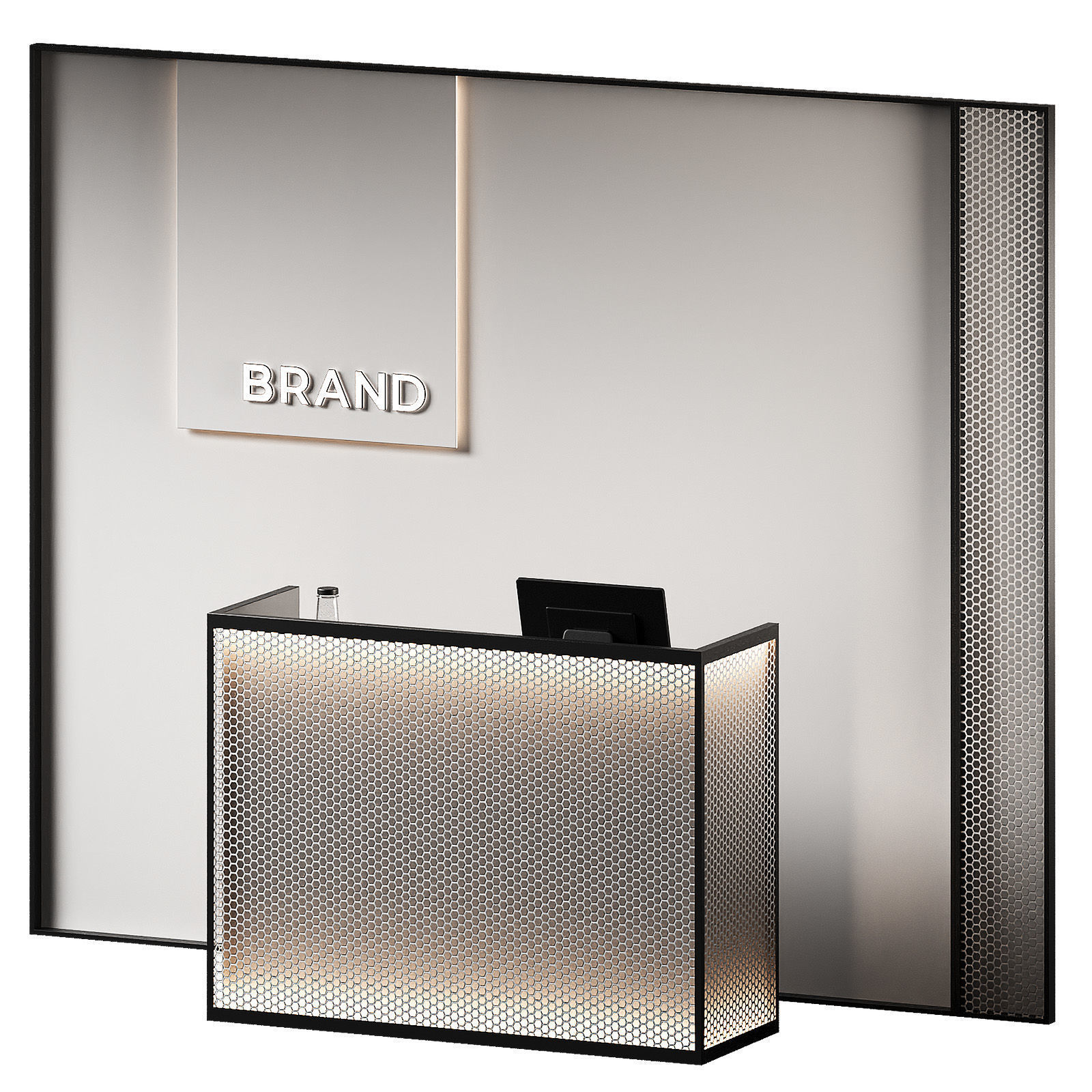 Reception desk 4 Store checkout Perforated metal 3D model_3