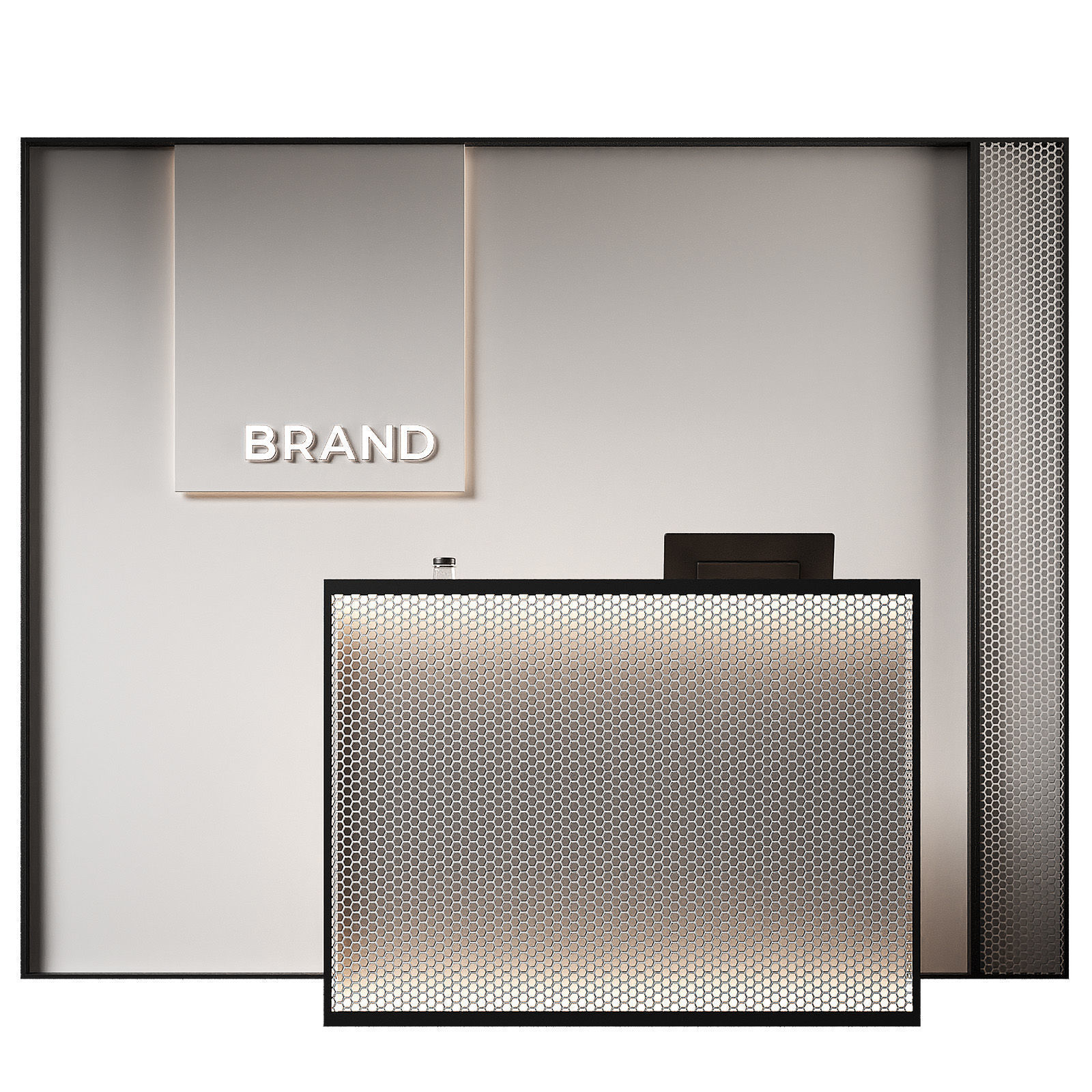Reception desk 4 Store checkout Perforated metal 3D model_2