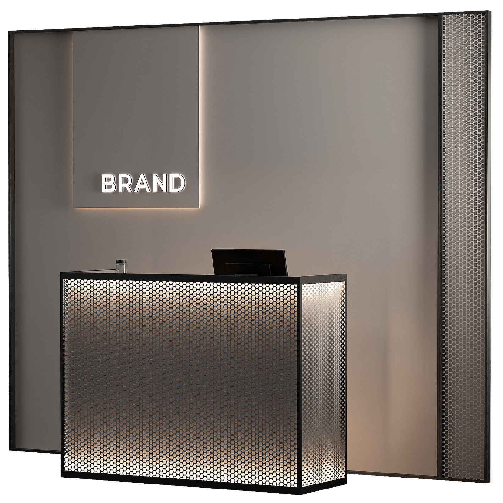 Reception desk 4 Store checkout Perforated metal 3D model_1