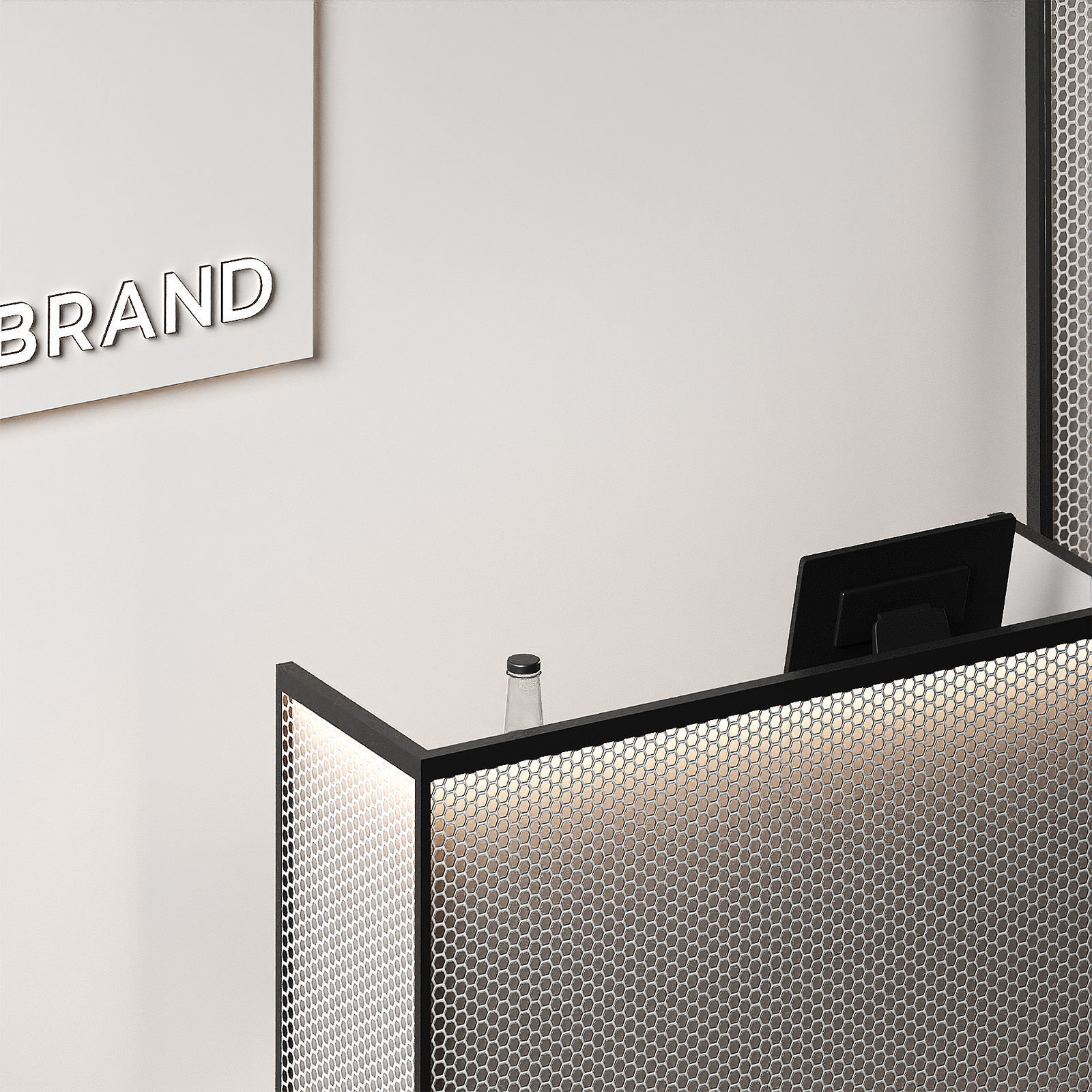 Reception desk 4 Store checkout Perforated metal 3D model_5