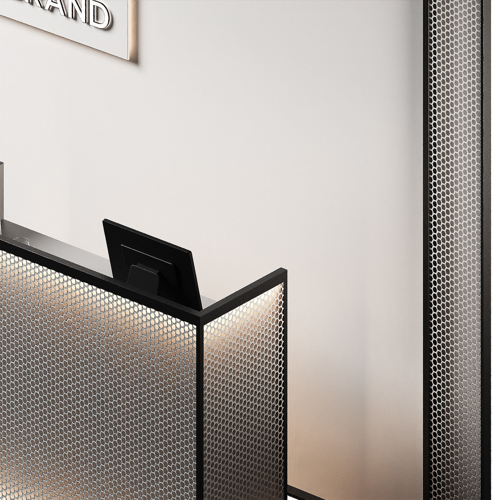 Reception desk 4 Store checkout Perforated metal 3D model_4