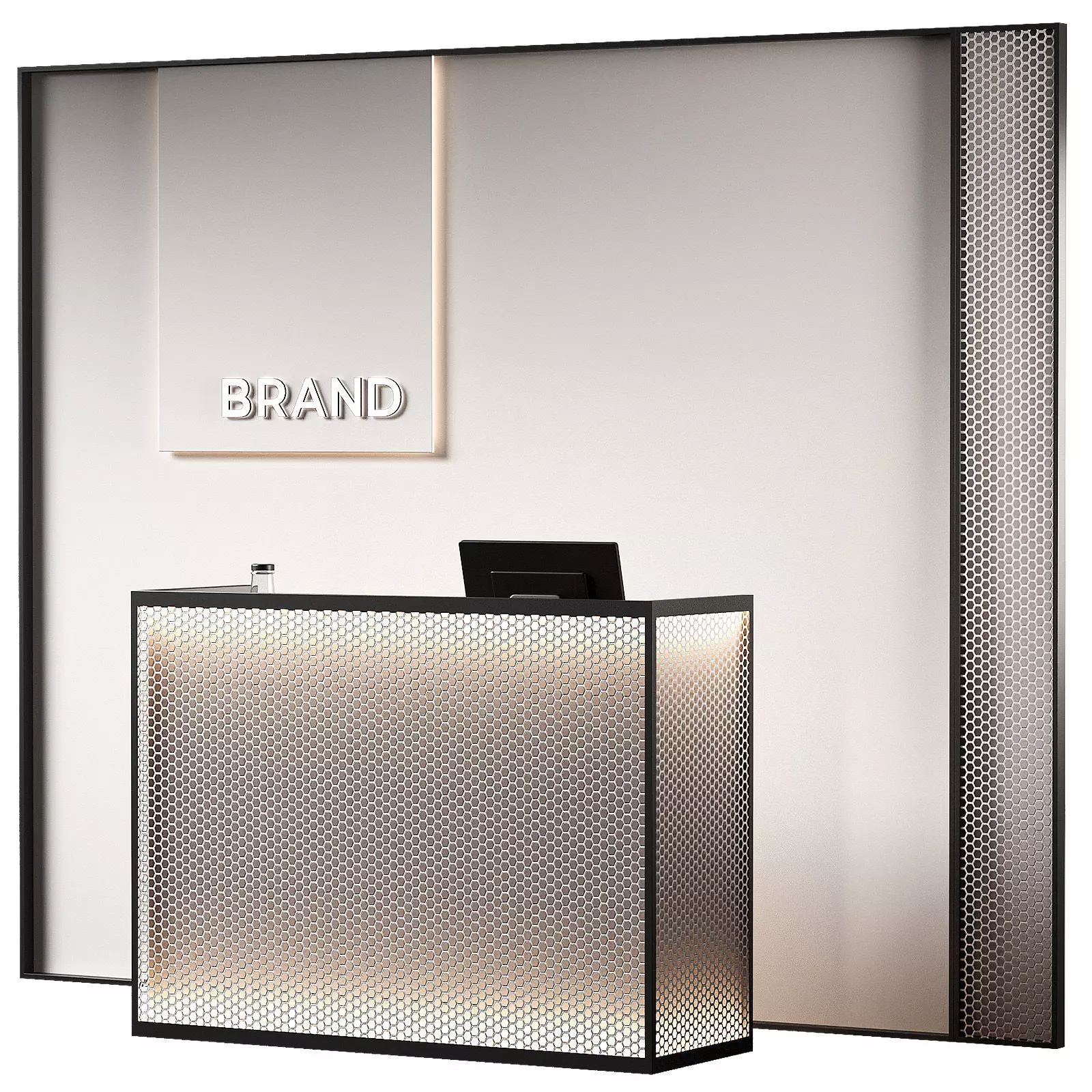 Reception desk 4 Store checkout Perforated metal 3D model_0