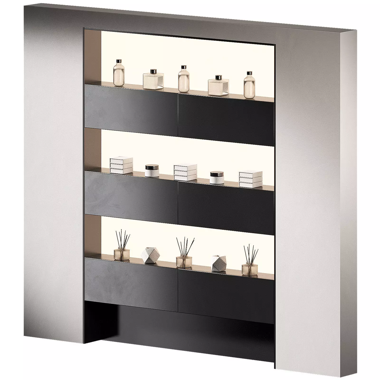 Display rack Built-in niche shelves with continuous lighting 3D model_0