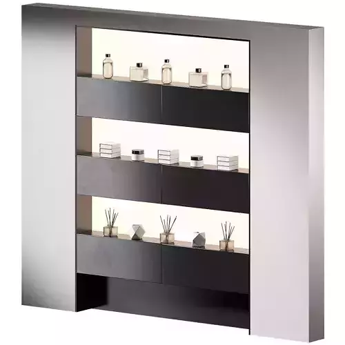 Display rack Built-in niche shelves with continuous lighting