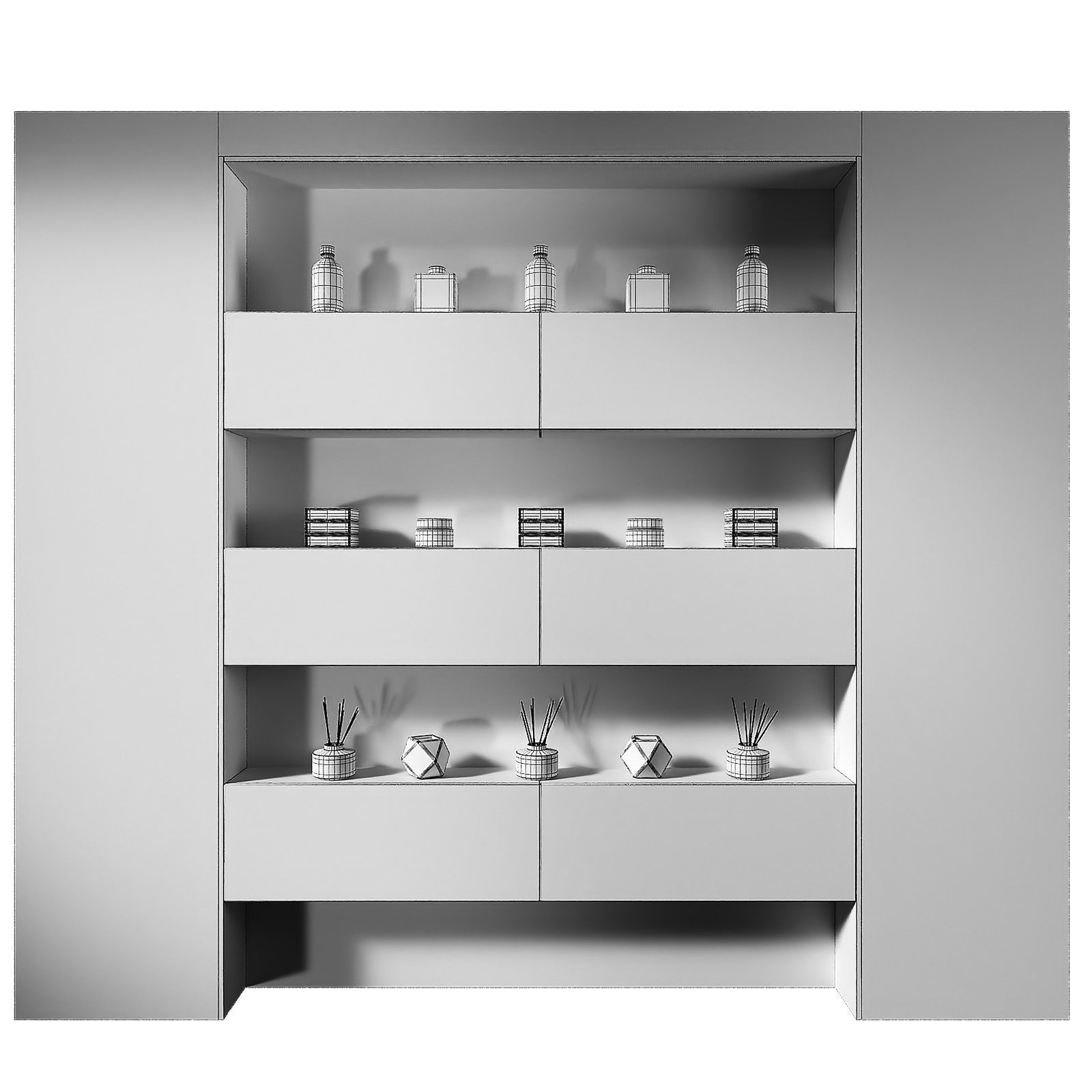 Display rack Built-in niche shelves with continuous lighting 3D model_5