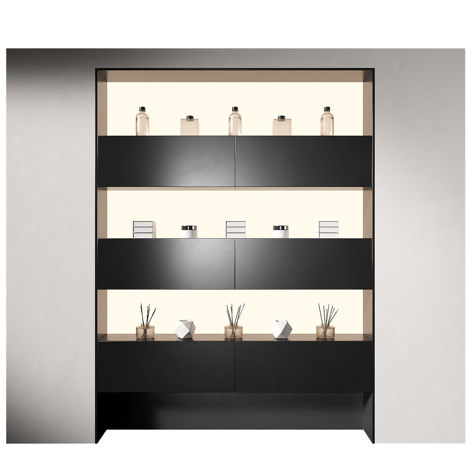 Display rack Built-in niche shelves with continuous lighting 3D model_2