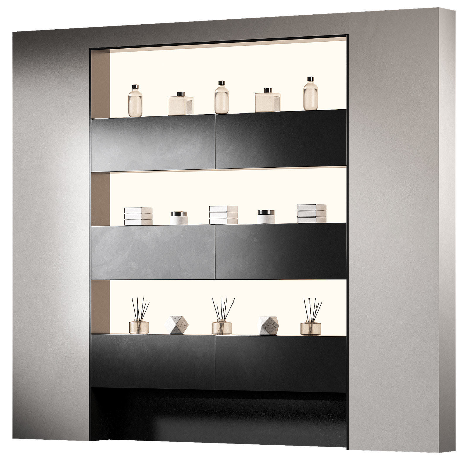 Display rack Built-in niche shelves with continuous lighting 3D model_1