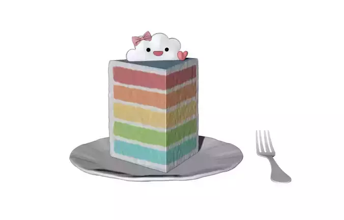 Rainbow Cloud Cake Piece with Fork