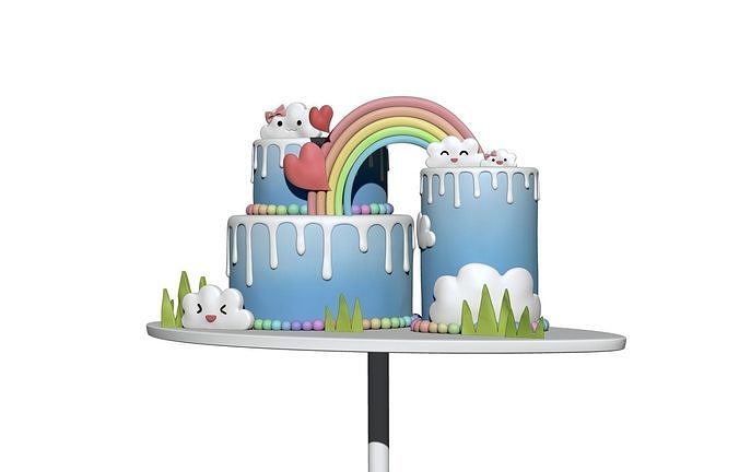 Rainbow Cloud Cake Set 3D model 2