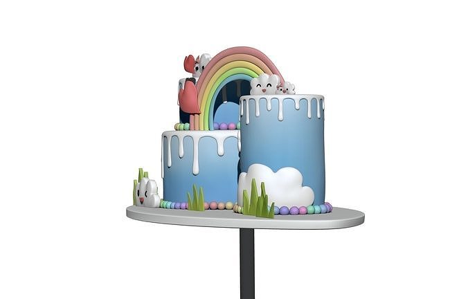 Rainbow Cloud Cake Set 3D model 4