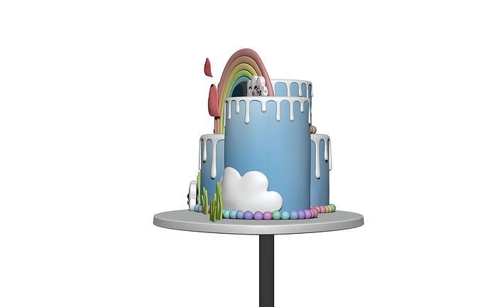 Rainbow Cloud Cake Set 3D model 5