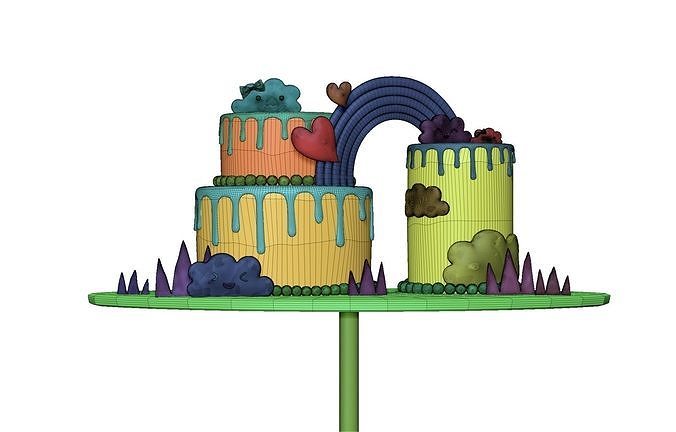 Rainbow Cloud Cake Set 3D model 3