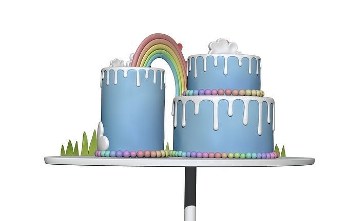 Rainbow Cloud Cake Set 3D model 6
