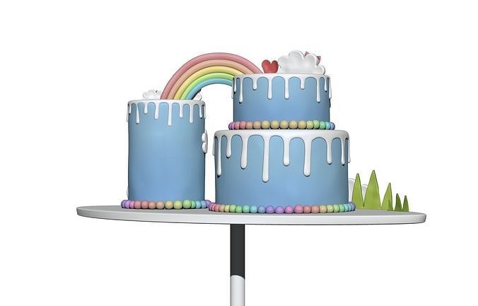 Rainbow Cloud Cake Set 3D model 7