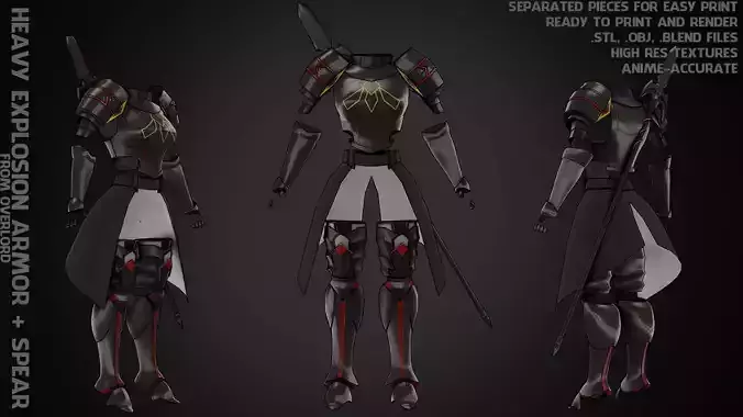 Overlord Leinas Heavy Explosion Armor and Spear for Cosplay 3D Model Collection