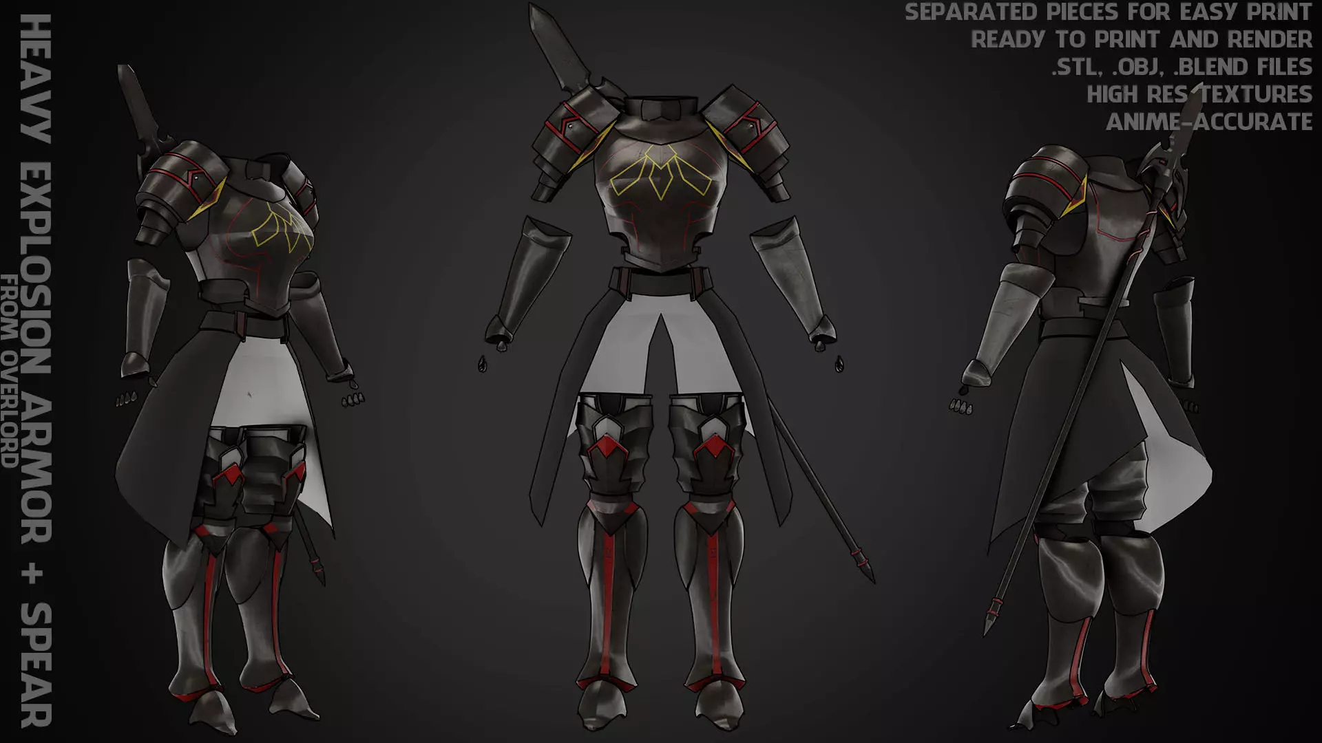 Overlord Leinas Heavy Explosion Armor and Spear for Cosplay 3D Model Collection_0