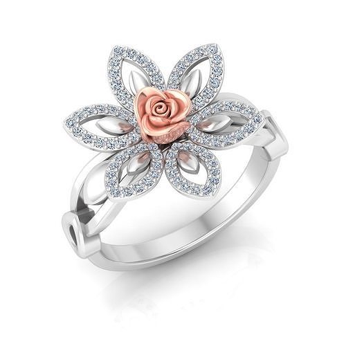 Elegant Rose Ring Diamond  3dm stl obj 3D Print Model 3D print model