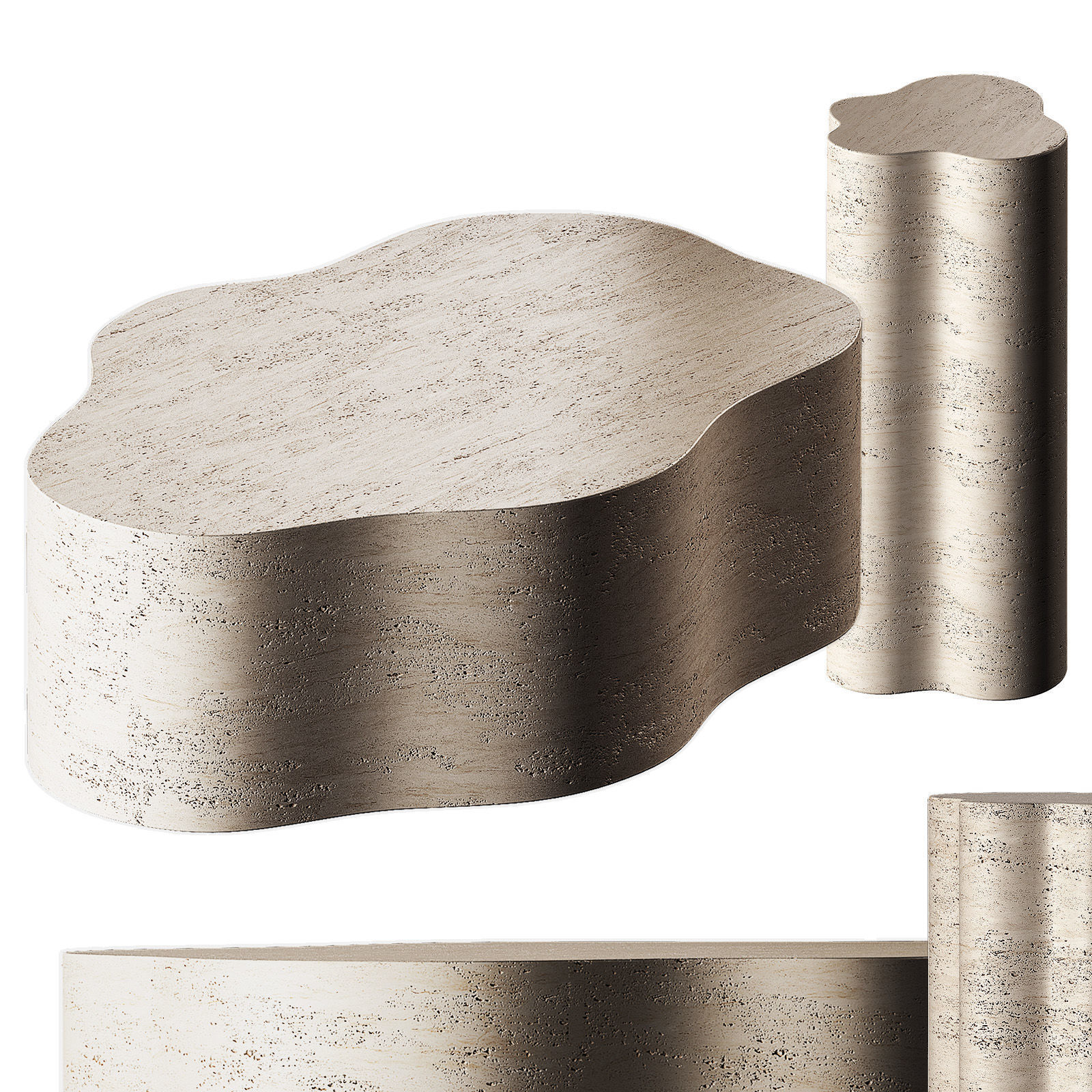 Fleur Faux Travertine Resin Coffee Side Table Crate Barrel 3D model_7