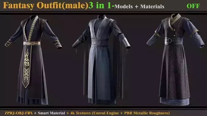 3 in 1 Fantasy Outfit-MD-Clo3d-OBJ-FBX-ZPRJ-Material-Textures