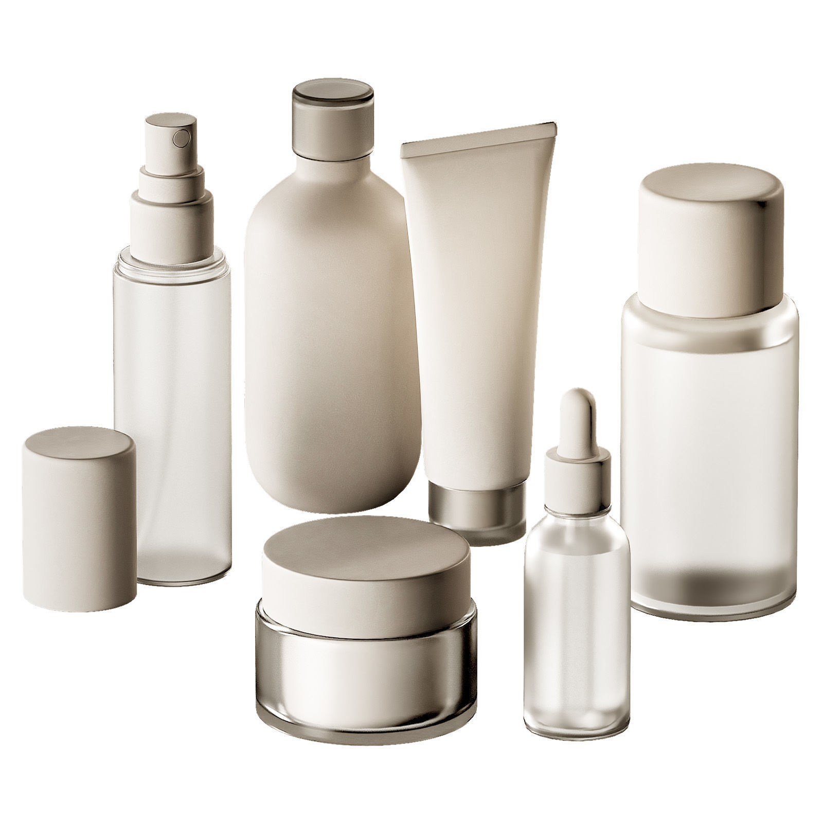 Cosmetics Minimal plain white bottles and jars collection 3D model_1