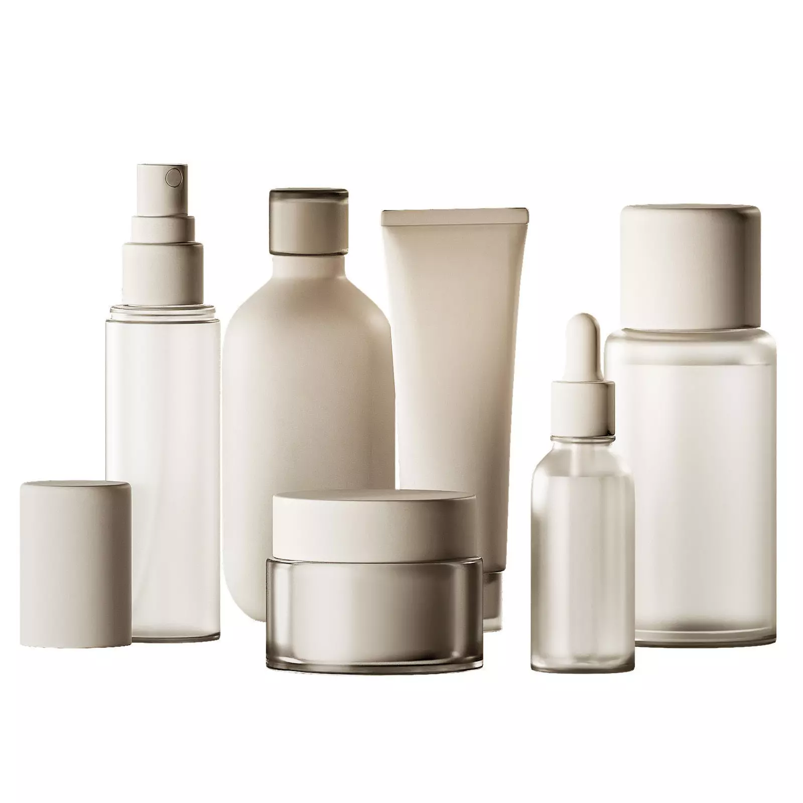 Cosmetics Minimal plain white bottles and jars collection 3D model_0