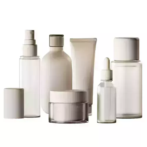 Cosmetics Minimal plain white bottles and jars collection