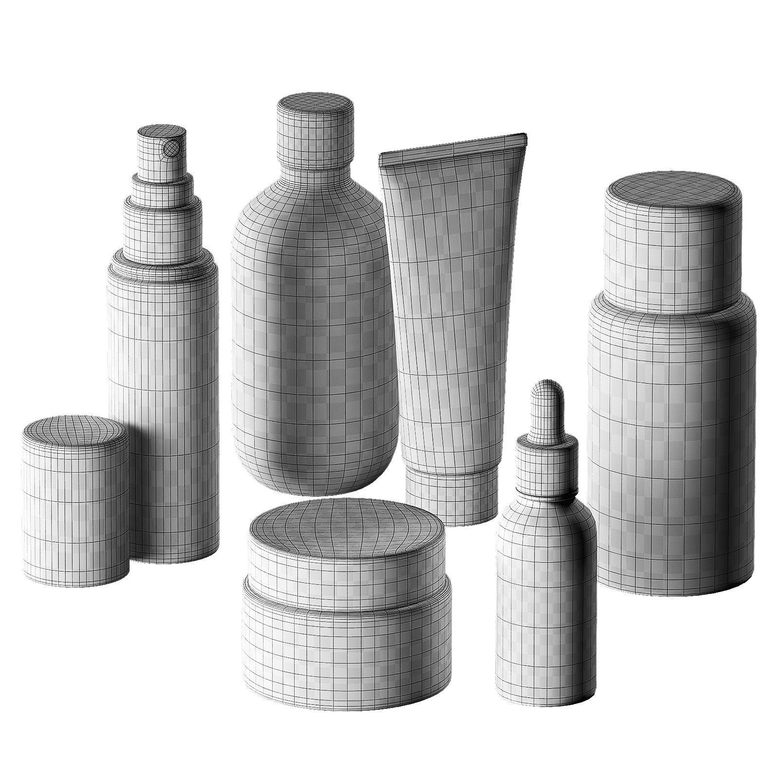 Cosmetics Minimal plain white bottles and jars collection 3D model_5