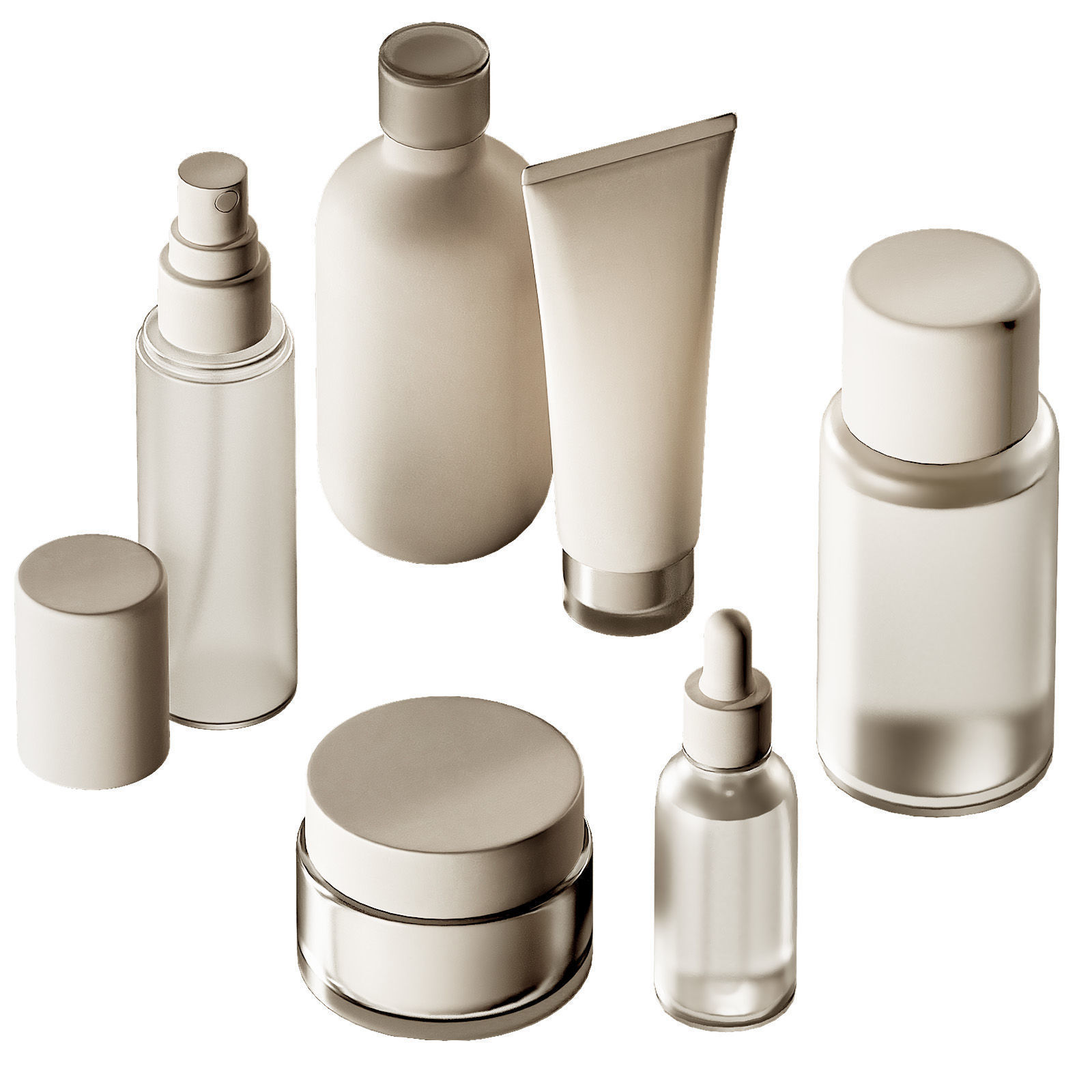 Cosmetics Minimal plain white bottles and jars collection 3D model_2