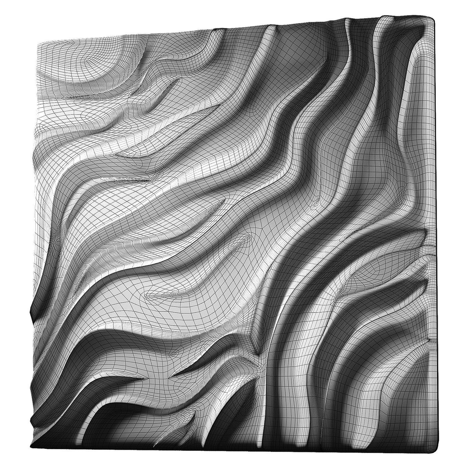 Abstract wavy wall decor panelling bas-relief 3D model_5