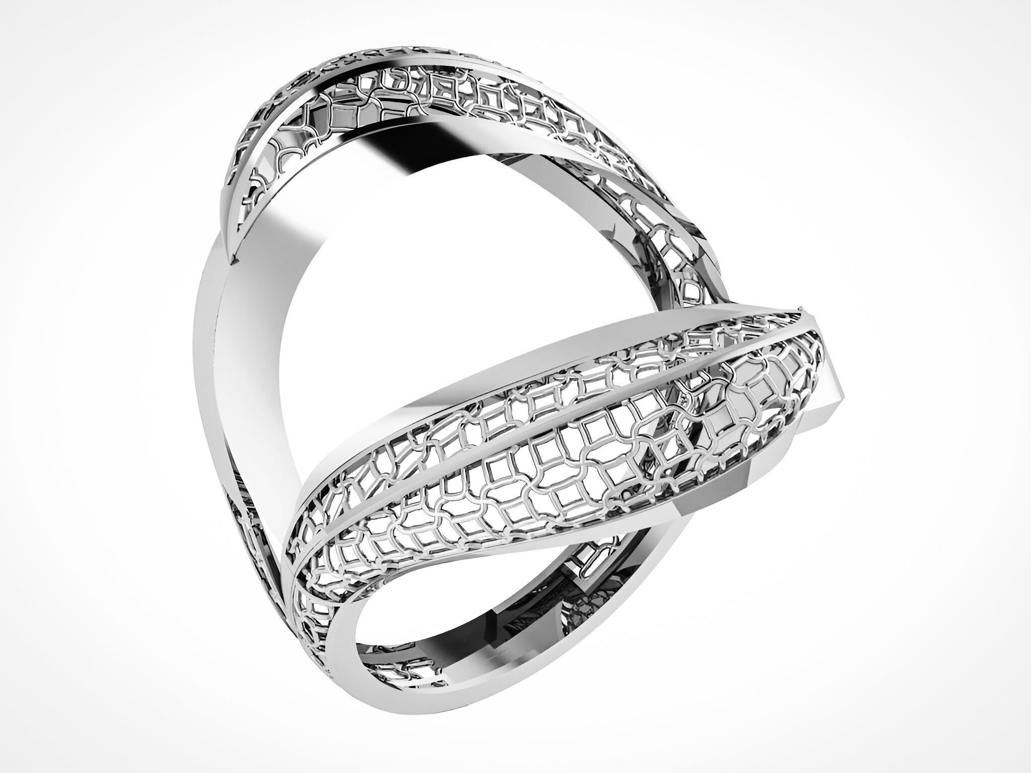 Dual Ribbon Wire Mesh Plain gold ring 3D print model_2