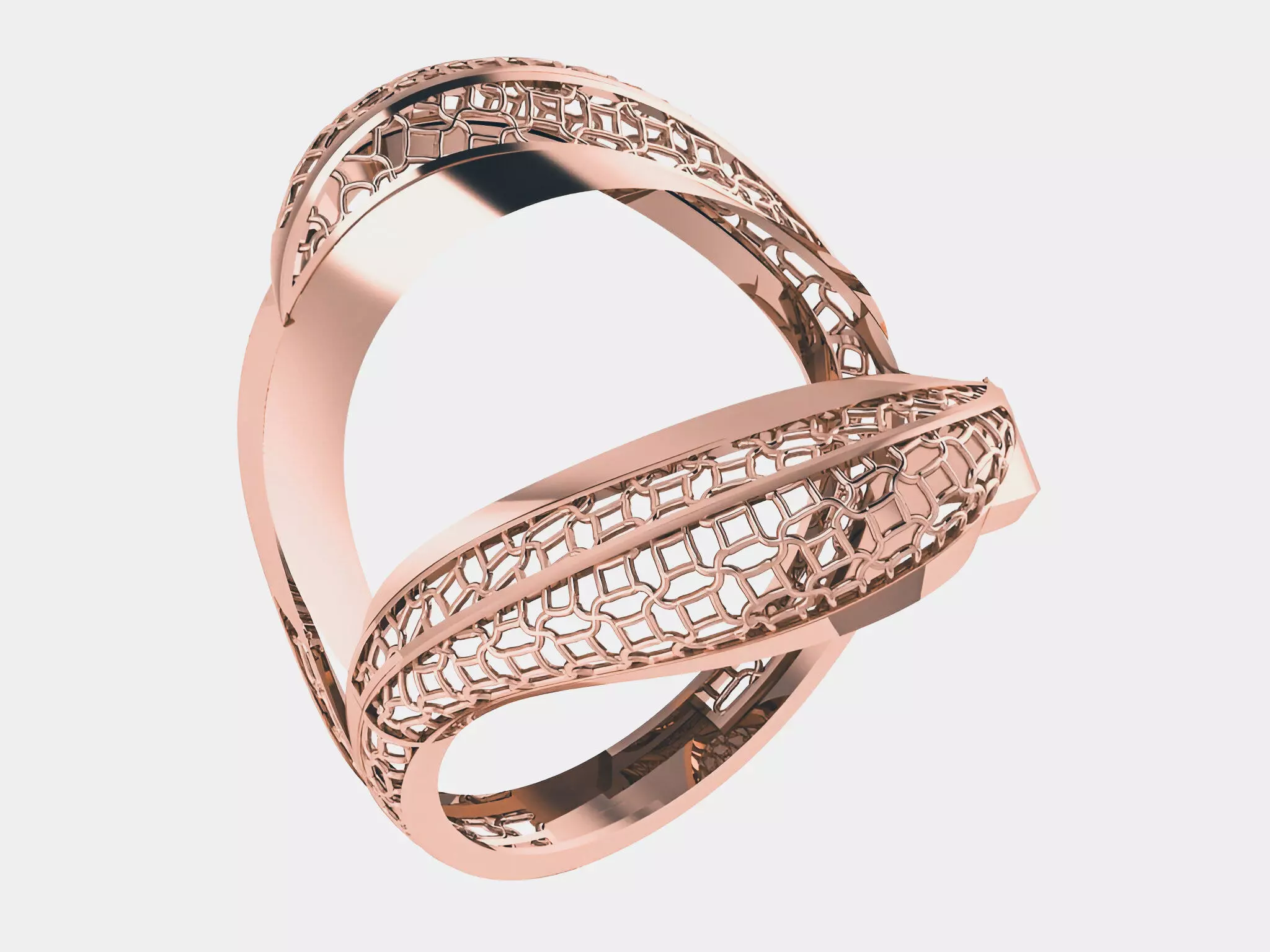 Dual Ribbon Wire Mesh Plain gold ring 3D print model_0