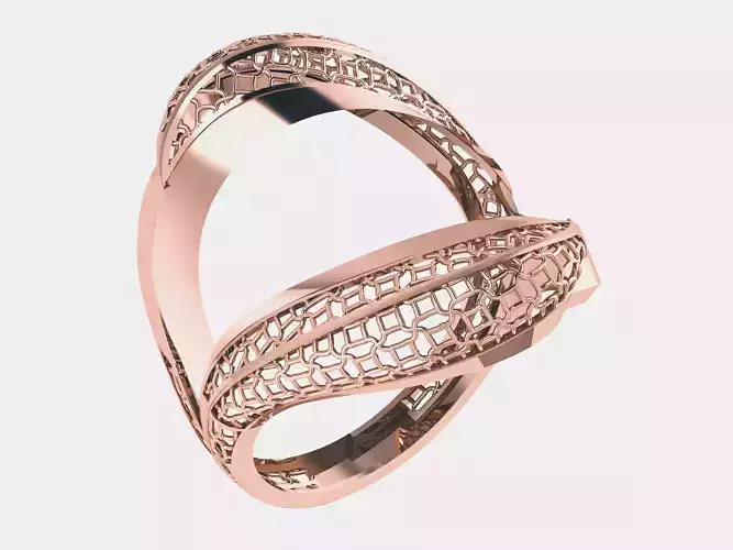 Dual  Ribbon Wire Mesh Plain gold ring