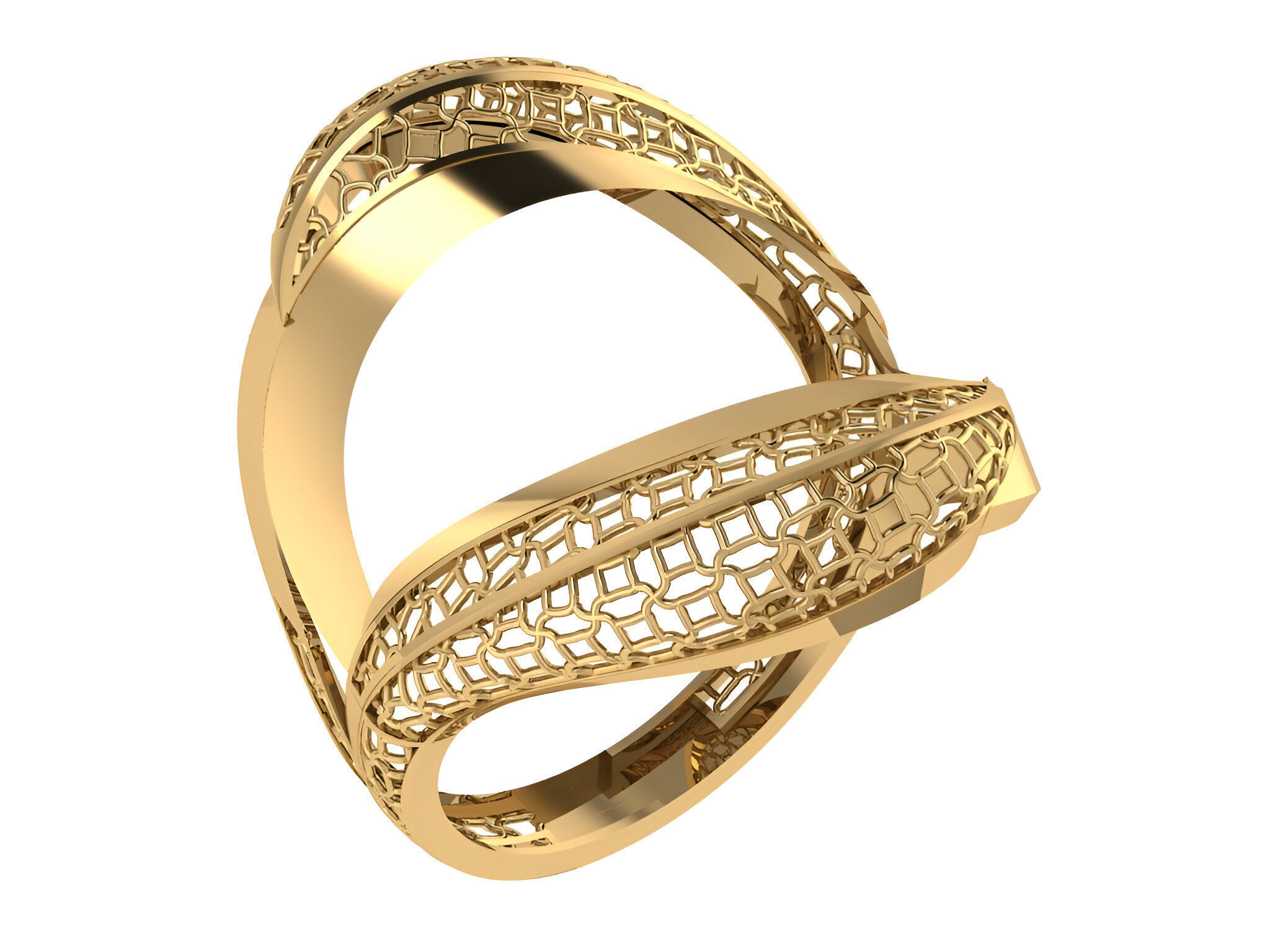Dual Ribbon Wire Mesh Plain gold ring 3D print model_1