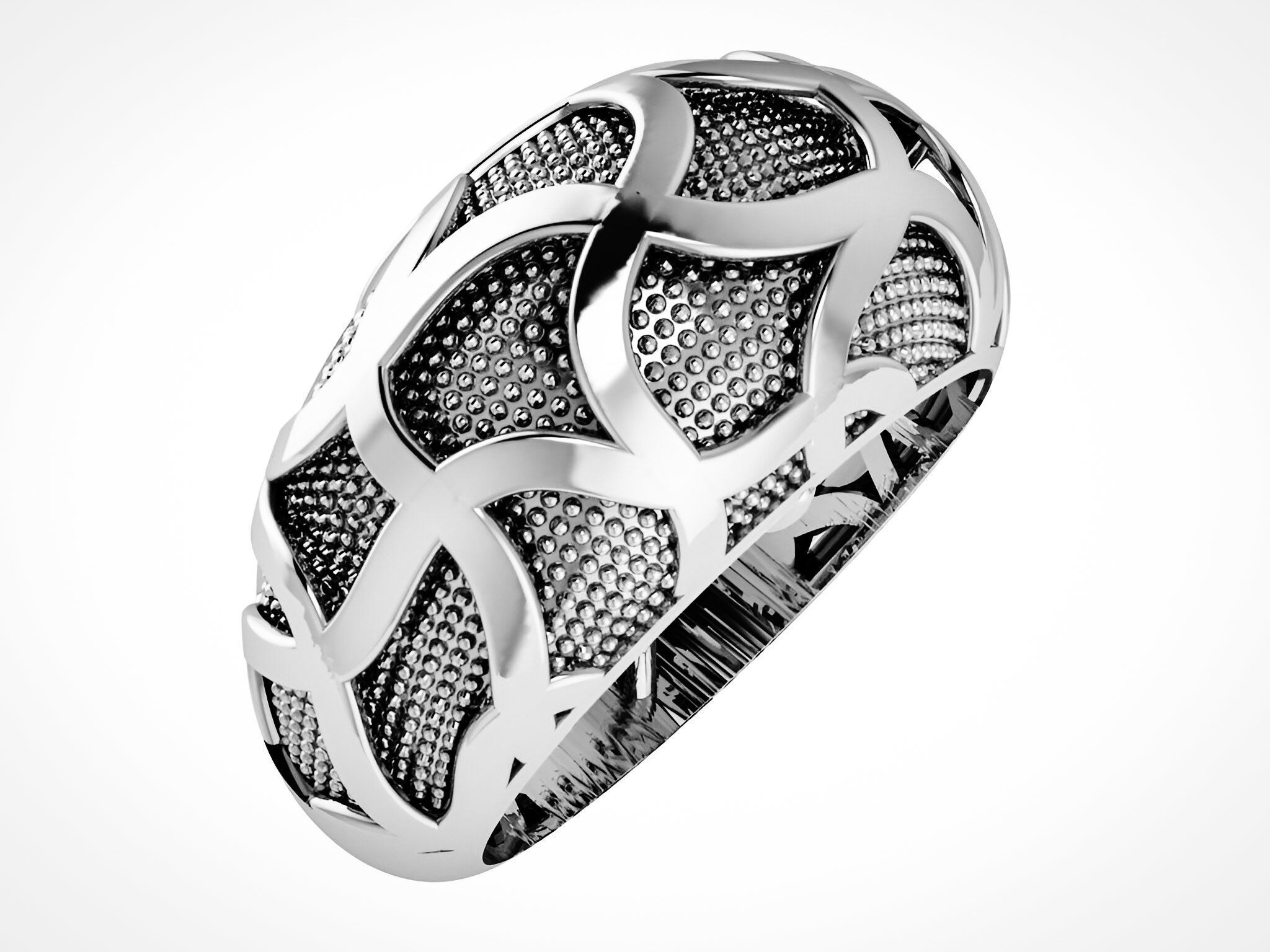 Woven Lines on Beads Plate Plain gold band ring 3D print model_2