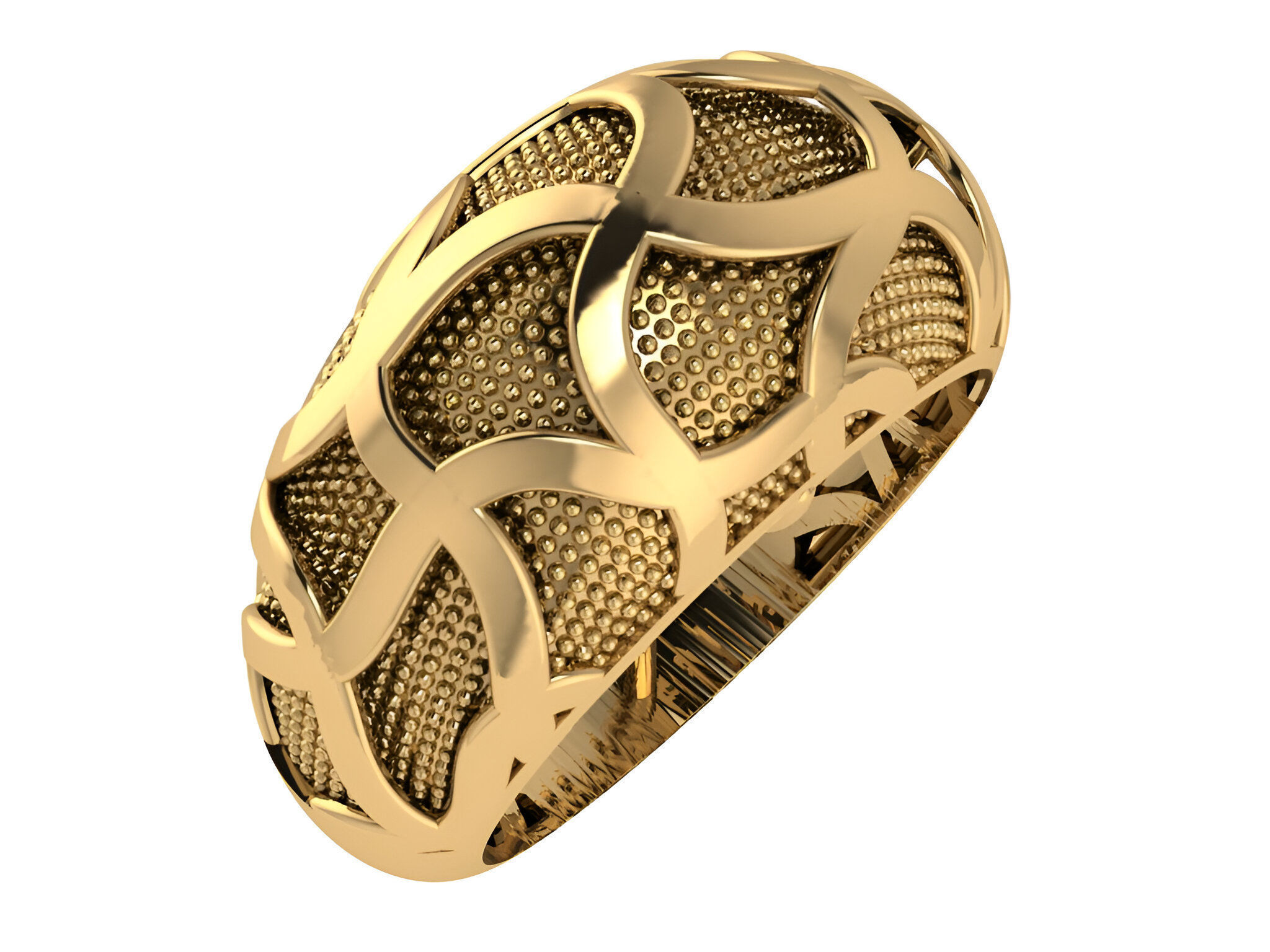 Woven Lines on Beads Plate Plain gold band ring 3D print model_1