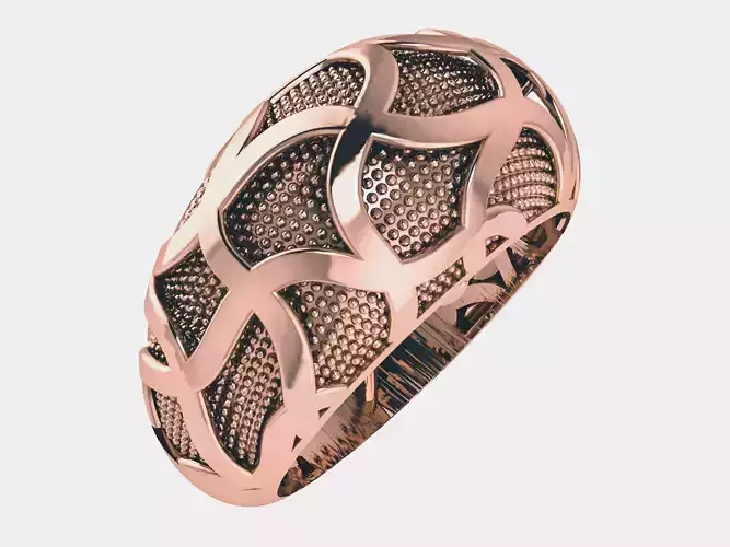 Woven Lines on Beads Plate Plain gold band ring 3D print model