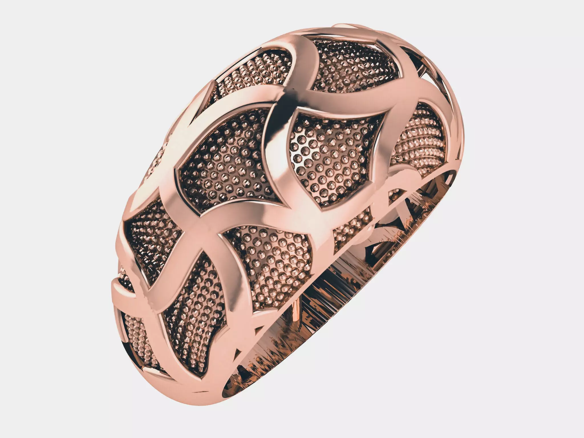 Woven Lines on Beads Plate Plain gold band ring 3D print model_0